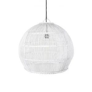 Comores Rattan Dome Pendant Light, White by Emac & Lawton, a Pendant Lighting for sale on Style Sourcebook