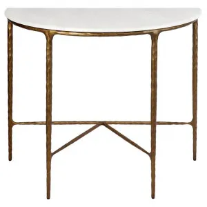 Heston Marble & Iron Demilune Table, 90cm, Brass by Cozy Lighting & Living, a Console Table for sale on Style Sourcebook