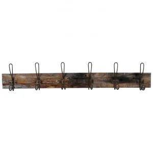 Perin Recycled Teak Timber & Metal Hanger, 6 Hook, Rustic Charcoal / Weathered Natural by Chateau Legende, a Wall Shelves & Hooks for sale on Style Sourcebook