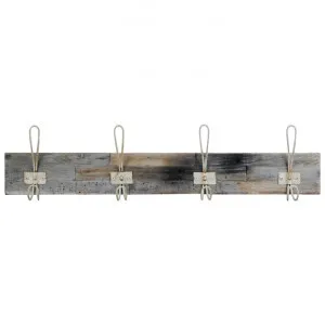 Perin Recycled Teak Timber & Metal Hanger, 4 Hook, Rustic White / Weathered Natural by Chateau Legende, a Wall Shelves & Hooks for sale on Style Sourcebook