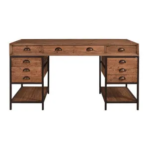 Elford Reclaimed Timber & Iron Twin Pedestal Desk, 150cm by Affinity Furniture, a Desks for sale on Style Sourcebook