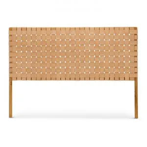 Lazie Woven Leather & Teak Bed Headboard, Queen, Tan / Natural by FLH, a Bed Heads for sale on Style Sourcebook