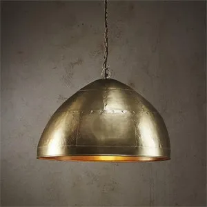 Jermyn Riveted Iron Dome Pendant Light, Medium, Antique Brass by Zaffero, a Pendant Lighting for sale on Style Sourcebook