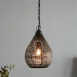 Aquarius Perforated Metal Pendant Light, Teardrop, Small, Black by Zaffero, a Pendant Lighting for sale on Style Sourcebook