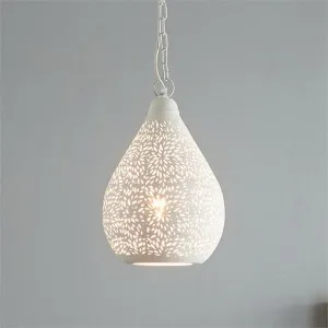 Aquarius Perforated Metal Pendant Light, Teardrop, Small, White by Zaffero, a Pendant Lighting for sale on Style Sourcebook