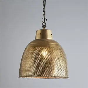 Riva Perforated Iron Dome Pendant Light, Small, Antique Brass by Zaffero, a Pendant Lighting for sale on Style Sourcebook