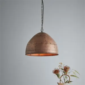 Jermyn Riveted Iron Dome Pendant Light, Small, Antique Copper by Zaffero, a Pendant Lighting for sale on Style Sourcebook