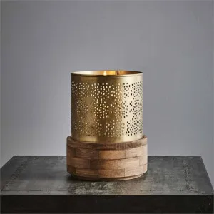 Siena Perforated Iron & Wood Hurricane Lamp by Zaffero, a Lanterns for sale on Style Sourcebook