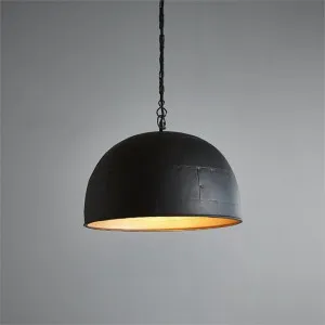 Noir Riveted Iron Dome Pendant Light, Small, Black / Gold by Zaffero, a Pendant Lighting for sale on Style Sourcebook