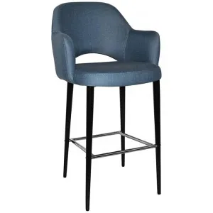 Albury Commercial Grade Gravity Fabric Bar Stool with Arm, Metal Leg, Denim / Black by Eagle Furn, a Bar Stools for sale on Style Sourcebook