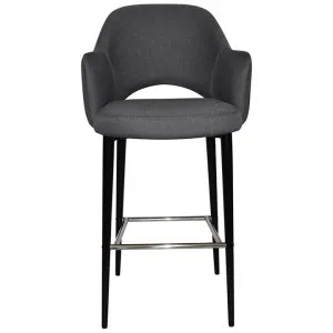 Albury Commercial Grade Gravity Fabric Bar Stool with Arm, Metal Leg, Slate / Black by Eagle Furn, a Bar Stools for sale on Style Sourcebook