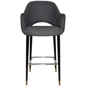 Albury Commercial Grade Gravity Fabric Bar Stool with Arm, Metal Leg, Slate / Black Brass by Eagle Furn, a Bar Stools for sale on Style Sourcebook