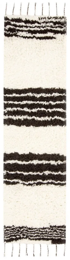 Jamila Ivory and Black Runner Rug by Miss Amara, a Shag Rugs for sale on Style Sourcebook