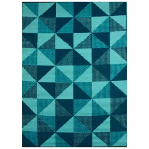 Chatai Triangle Shades Reversible Outdoor Rug, 170x120cm, Teal by Artisan Decor, a Outdoor Rugs for sale on Style Sourcebook