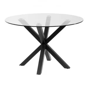 Bromley Tempered Glass & Epoxy Steel Round Dining Table, 119cm, Clear / Black by El Diseno, a Dining Tables for sale on Style Sourcebook