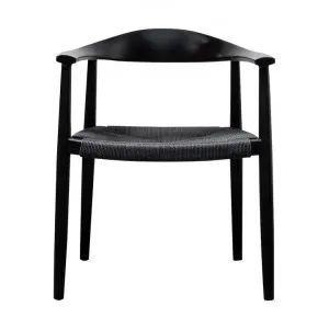 Replica Hans Wegner Round Dining Armchair, Cord Seat, Set of 2, Black by Conception Living, a Dining Chairs for sale on Style Sourcebook