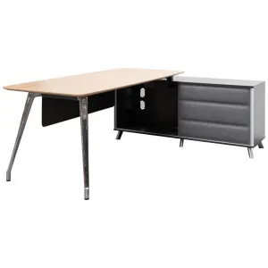 Reynolds Executive Office Desk, Right Return, 200cm, Natural / Black by Conception Living, a Desks for sale on Style Sourcebook