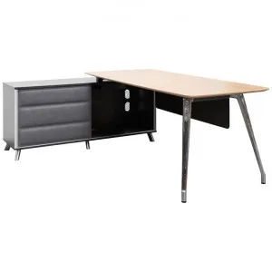 Reynolds Executive Office Desk, Left Return, 200cm, Natural / Black by Conception Living, a Desks for sale on Style Sourcebook