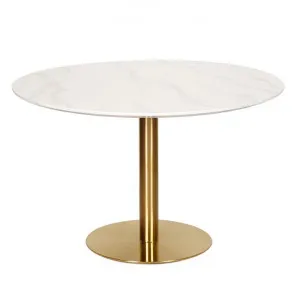 Oaklee Marble Effect Round Dining Table, 120cm, White Agaria / Gold by Viterbo Modern Furniture, a Dining Tables for sale on Style Sourcebook