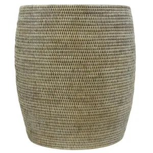 Pindaya Rattan Drum Side Table / Pot, White Wash by Searles, a Plant Holders for sale on Style Sourcebook