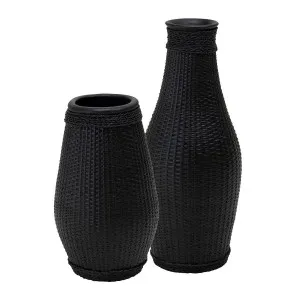 Bamboo Wrap Vessel Set of 2 in Black by OzDesignFurniture, a Vases & Jars for sale on Style Sourcebook