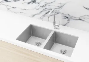 Meir | Lavello PVD BRUSHED NICKEL KITCHEN SINK - DOUBLE BOWL 760 X 440 by Meir by LAVELLO by MEIR, a Kitchen Sinks for sale on Style Sourcebook
