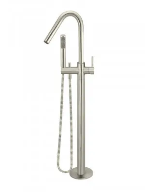 Meir | BRUSHED NICKEL ROUND FREESTANDING BATH SPOUT AND HAND SHOWER by Meir, a Bathroom Taps & Mixers for sale on Style Sourcebook