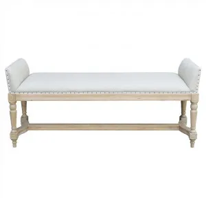 Simon Solid Oak Timber Bench with Plain Linen Seat by Manoir Chene, a Benches for sale on Style Sourcebook