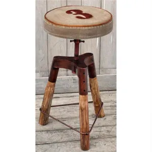 Hamilton Hand Crafted Iron & Timber Industrial Counter Stool with Canvas Seat by Philbee Interiors, a Bar Stools for sale on Style Sourcebook