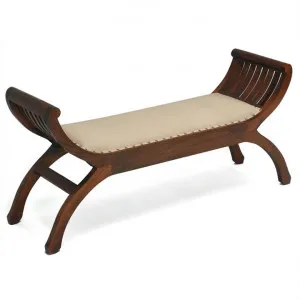 Liam Mahogany Timber Curved Bench with Cushioned Seat, Mahogany by Centrum Furniture, a Benches for sale on Style Sourcebook