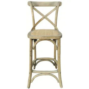 Kasan Oak Timber Cross Back Counter Stool, Rattan Seat, Weathered Oak by Manoir Chene, a Bar Stools for sale on Style Sourcebook