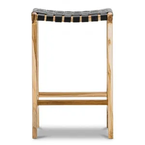 Lazie Woven Leather & Teak Counter Stool, Black / Natural by FLH, a Bar Stools for sale on Style Sourcebook