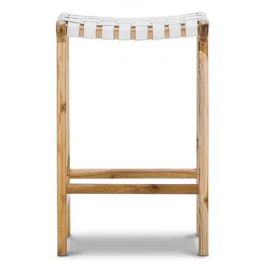 Lazie Woven Leather & Teak Counter Stool, White / Natural by FLH, a Bar Stools for sale on Style Sourcebook