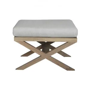 Rossmore Oak Timber Ottoman Stool with Linen Seat, Weathered Oak / Oatmeal by Manoir Chene, a Ottomans for sale on Style Sourcebook
