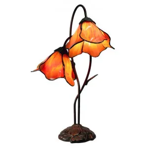 Lily of The Valley Tiffany Style Stained Glass Flower Table Lamp, Double Shade, Amber by GG Bros, a Table & Bedside Lamps for sale on Style Sourcebook