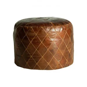 Bourne Aged Leather Ottoman, Round by Affinity Furniture, a Ottomans for sale on Style Sourcebook