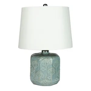 Bikki Embossed Ceramic Base Table Lamp, Duck Egg Blue by Oriel Lighting, a Table & Bedside Lamps for sale on Style Sourcebook