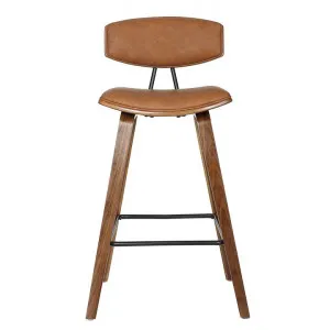 Retro Faux Leather & Wooden Counter Stool, Tan / Walnut by Philuxe Home, a Bar Stools for sale on Style Sourcebook