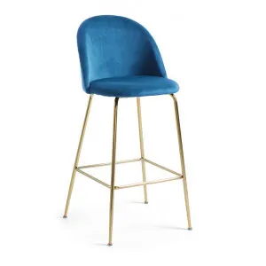 Loftus Velvet Fabric Counter Stool, Blue / Gold by El Diseno, a Bar Stools for sale on Style Sourcebook