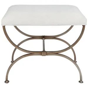 Novak Fabric & Iron Ottoman Stool, Ivory / Antique Gold by Cozy Lighting & Living, a Ottomans for sale on Style Sourcebook