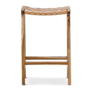 Lazie Woven Leather & Teak Counter Stool, Tan / Natural by FLH, a Bar Stools for sale on Style Sourcebook