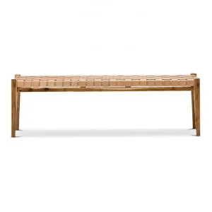 Lazie Woven Leather & Teak Bench, 150cm, Tan / Natural by FLH, a Benches for sale on Style Sourcebook