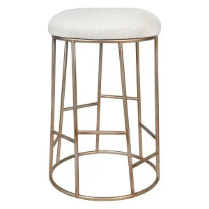 Aiden Iron Round Counter Stool with Fabric Seat, Oatmeal / Antique Gold by Cozy Lighting & Living, a Bar Stools for sale on Style Sourcebook