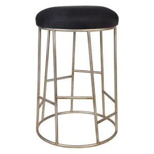 Aiden Iron Round Counter Stool with Fabric Seat, Black / Antique Gold by Cozy Lighting & Living, a Bar Stools for sale on Style Sourcebook