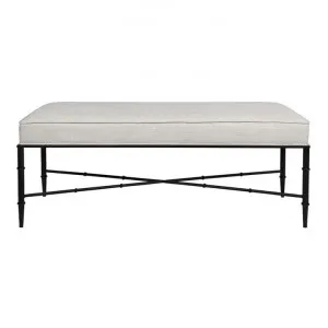 Hacienda Linen & Iron Ottoman Bench, 120cm, Oatmeal / Black by Cozy Lighting & Living, a Ottomans for sale on Style Sourcebook