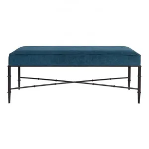 Hacienda Velvet Fabric & Iron Ottoman Bench, 120cm, Teal / Black by Cozy Lighting & Living, a Ottomans for sale on Style Sourcebook