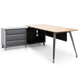 Hayes 2m Left Return Office Desk - Natural - Black by Interior Secrets - AfterPay Available by Interior Secrets, a Desks for sale on Style Sourcebook