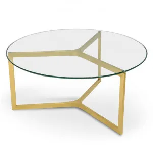 Janet 85cm Glass Round Coffee Table - Gold Base by Interior Secrets - AfterPay Available by Interior Secrets, a Coffee Table for sale on Style Sourcebook