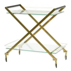Felton Brushed Gold Glass Bar Cart by Interior Secrets - AfterPay Available by Interior Secrets, a Sideboards, Buffets & Trolleys for sale on Style Sourcebook