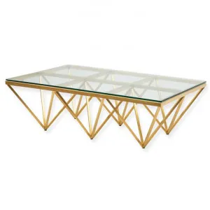 Tafari 1.2m Coffee Table - Glass Top - Brushed Gold Base by Interior Secrets - AfterPay Available by Interior Secrets, a Coffee Table for sale on Style Sourcebook